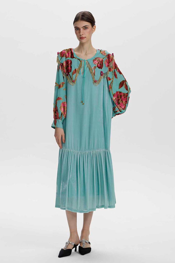 Claudine Floral Embellished Velvet Dress