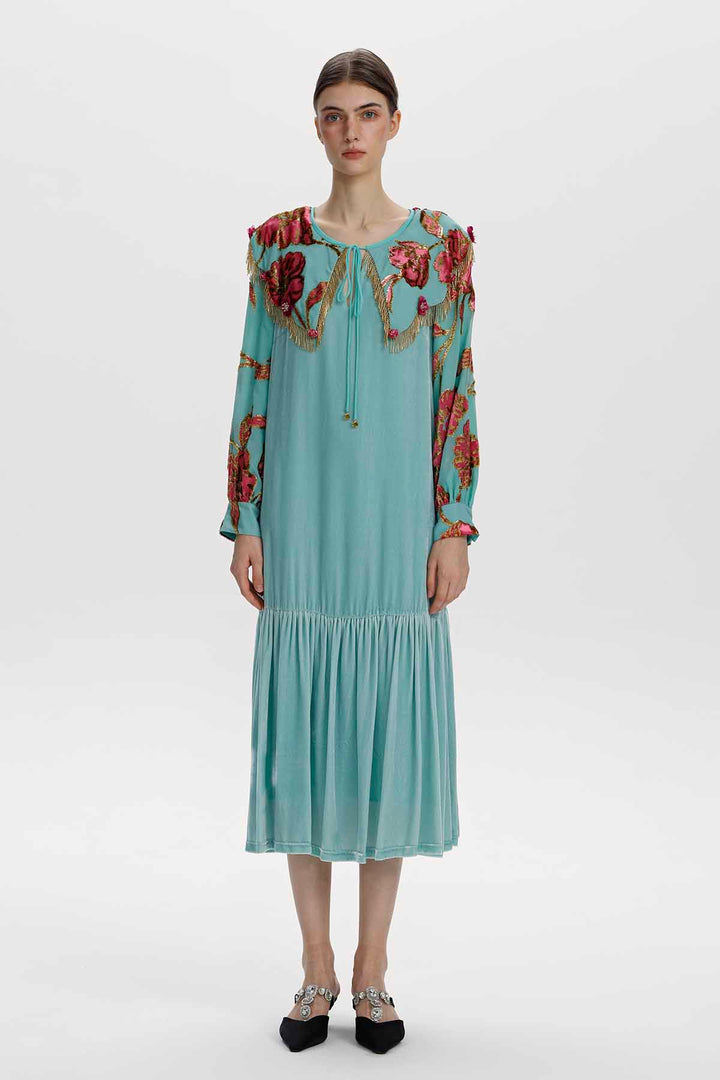 Claudine Floral Embellished Velvet Dress