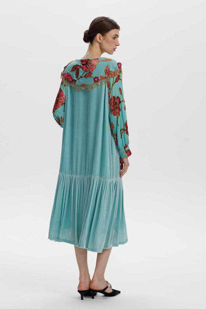 Claudine Floral Embellished Velvet Dress