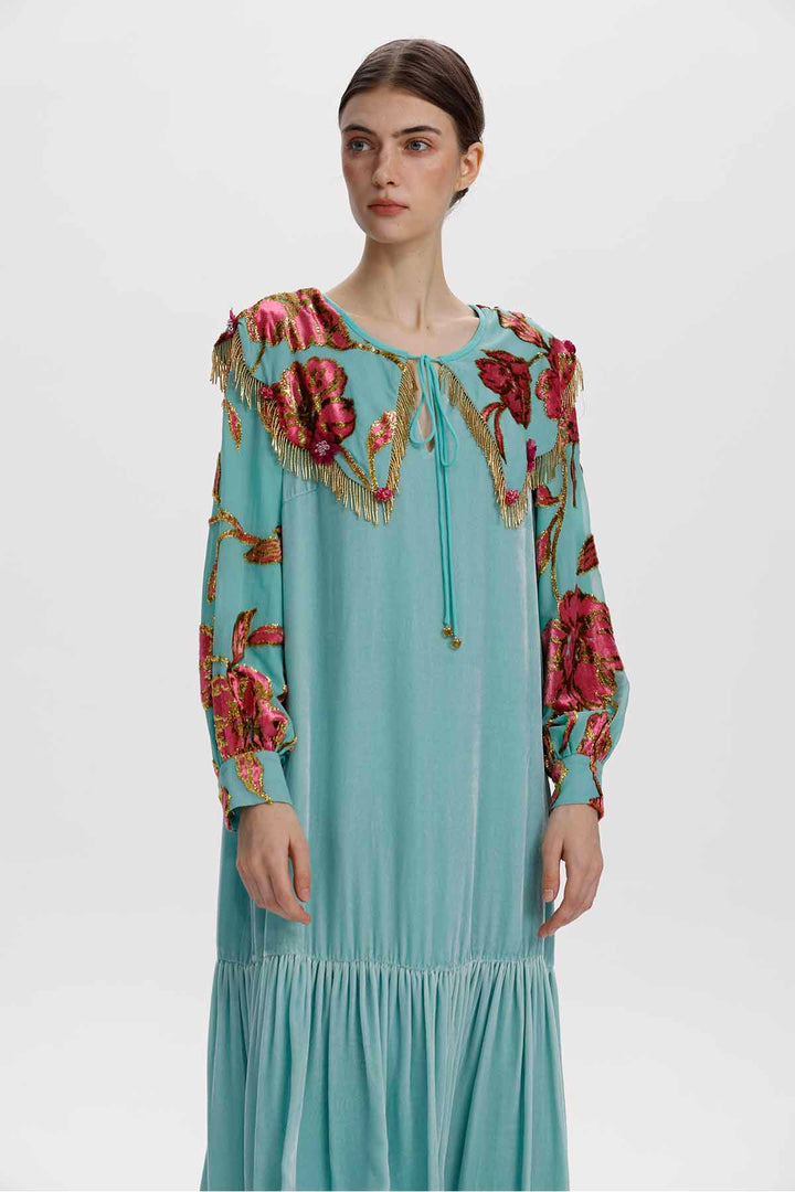 Claudine Floral Embellished Velvet Dress