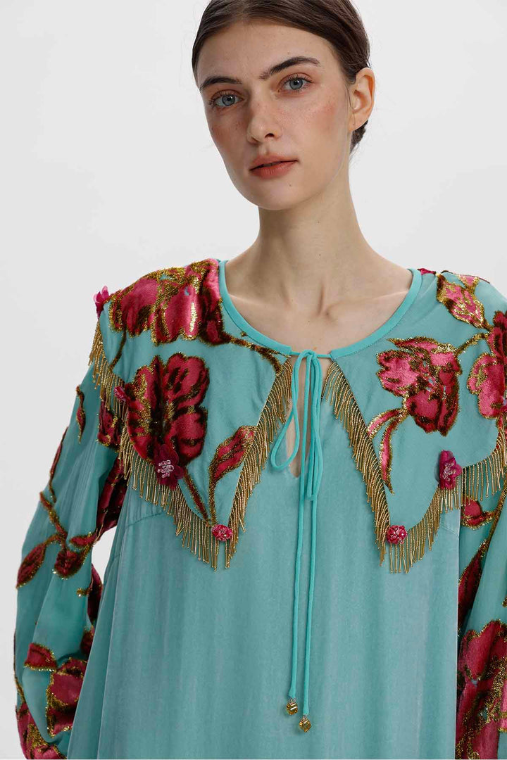 Claudine Floral Embellished Velvet Dress