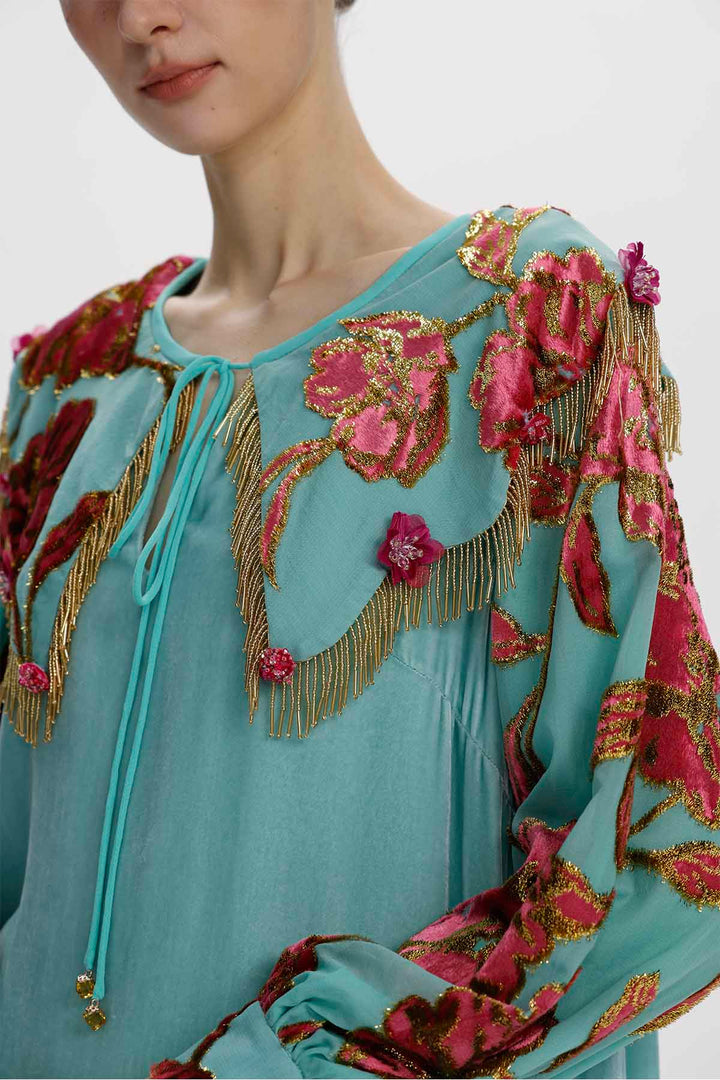 Claudine Floral Embellished Velvet Dress