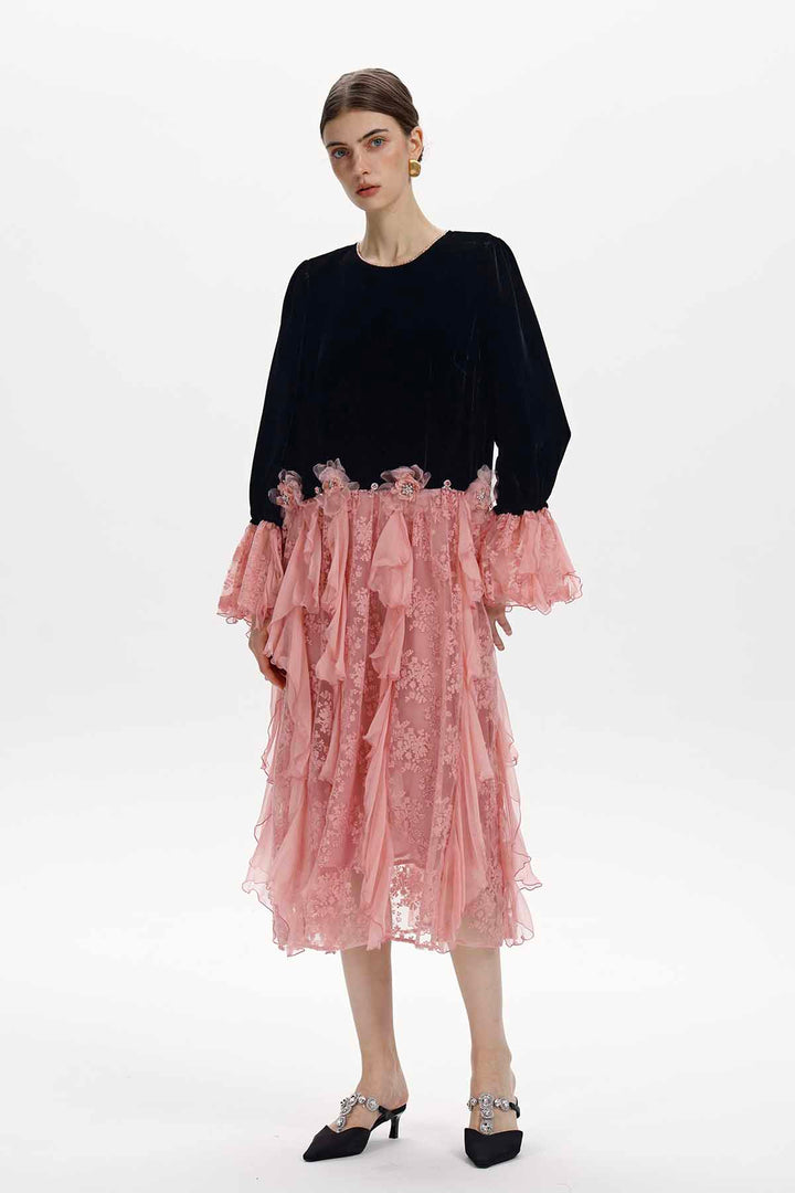 Capucine Ruffled Lace Velvet Dress