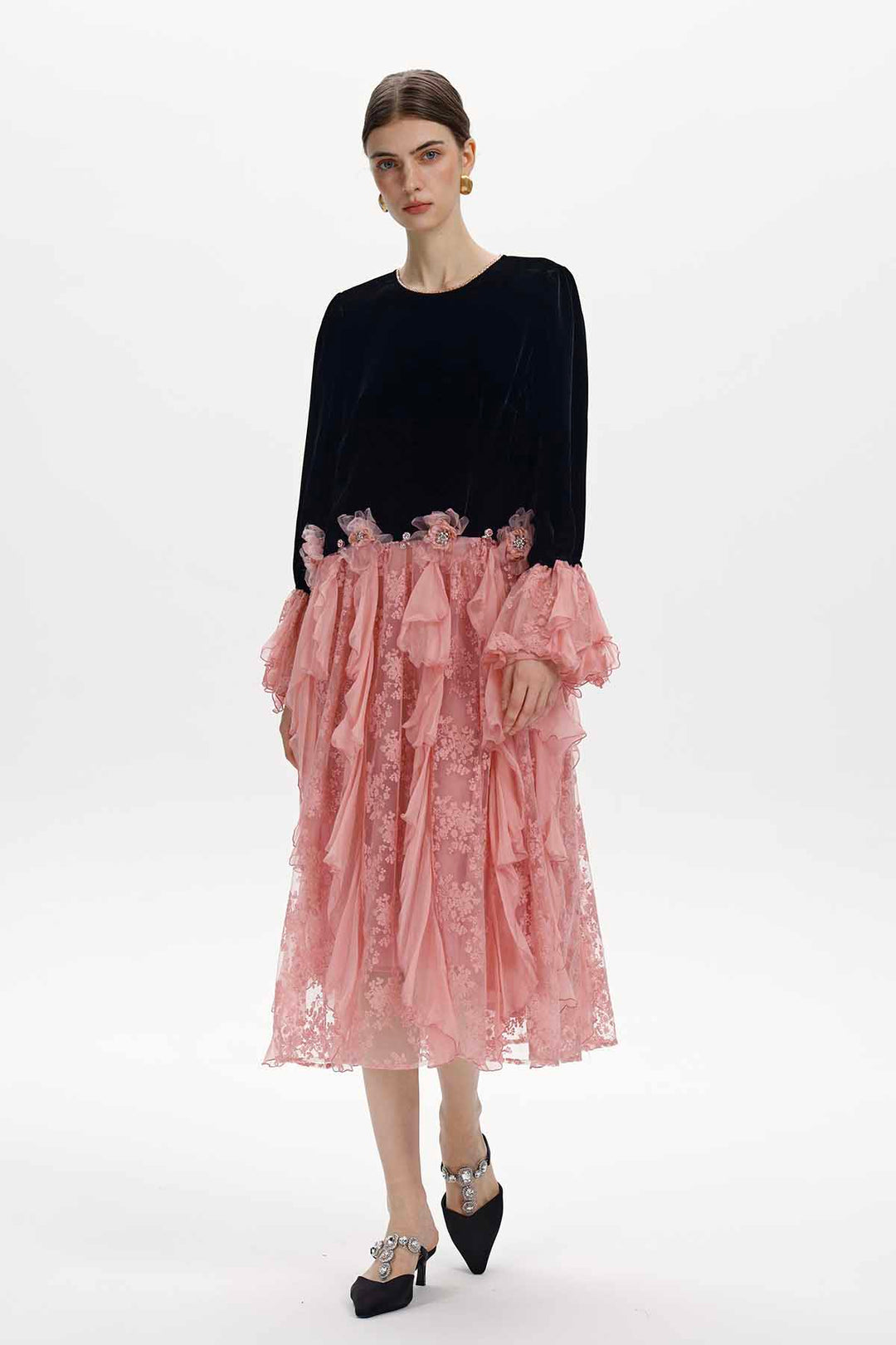 Capucine Ruffled Lace Velvet Dress