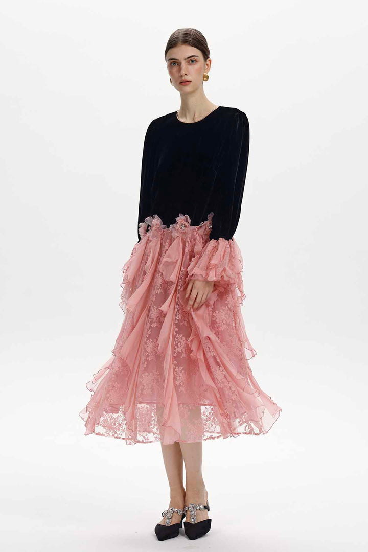 Capucine Ruffled Lace Velvet Dress