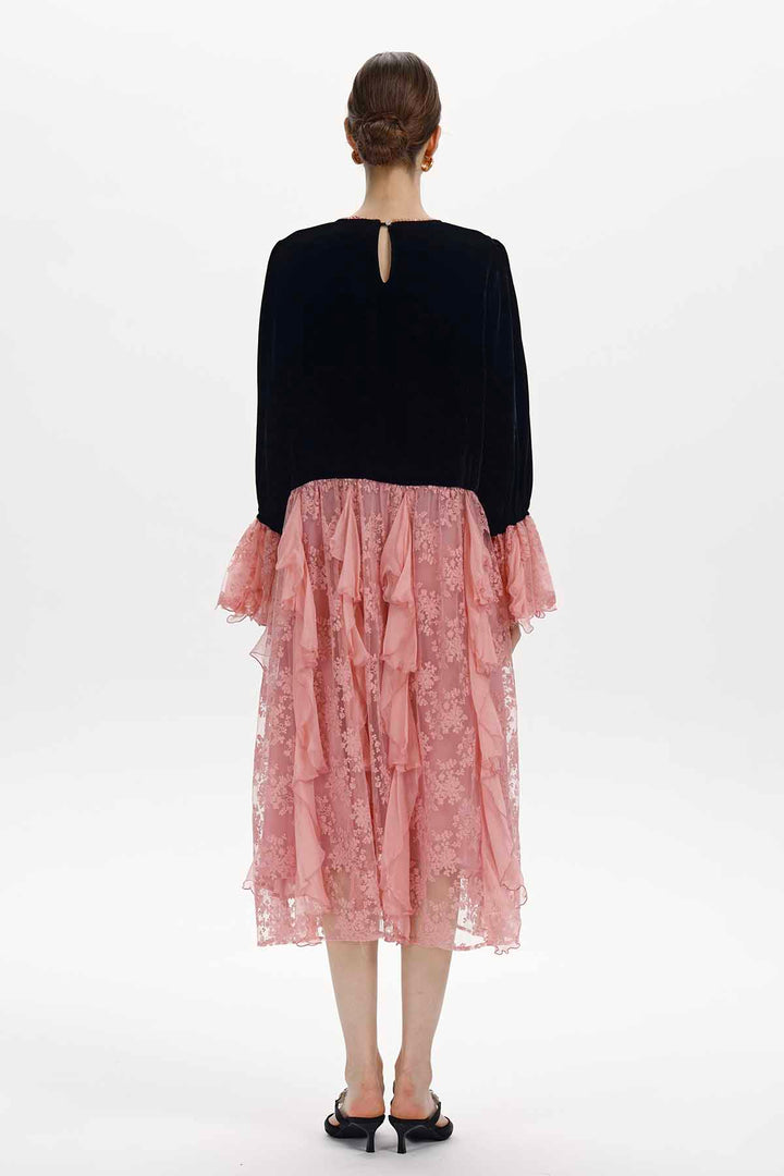 Capucine Ruffled Lace Velvet Dress