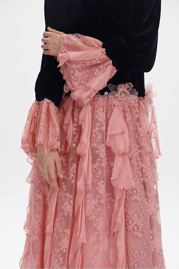 Capucine Ruffled Lace Velvet Dress