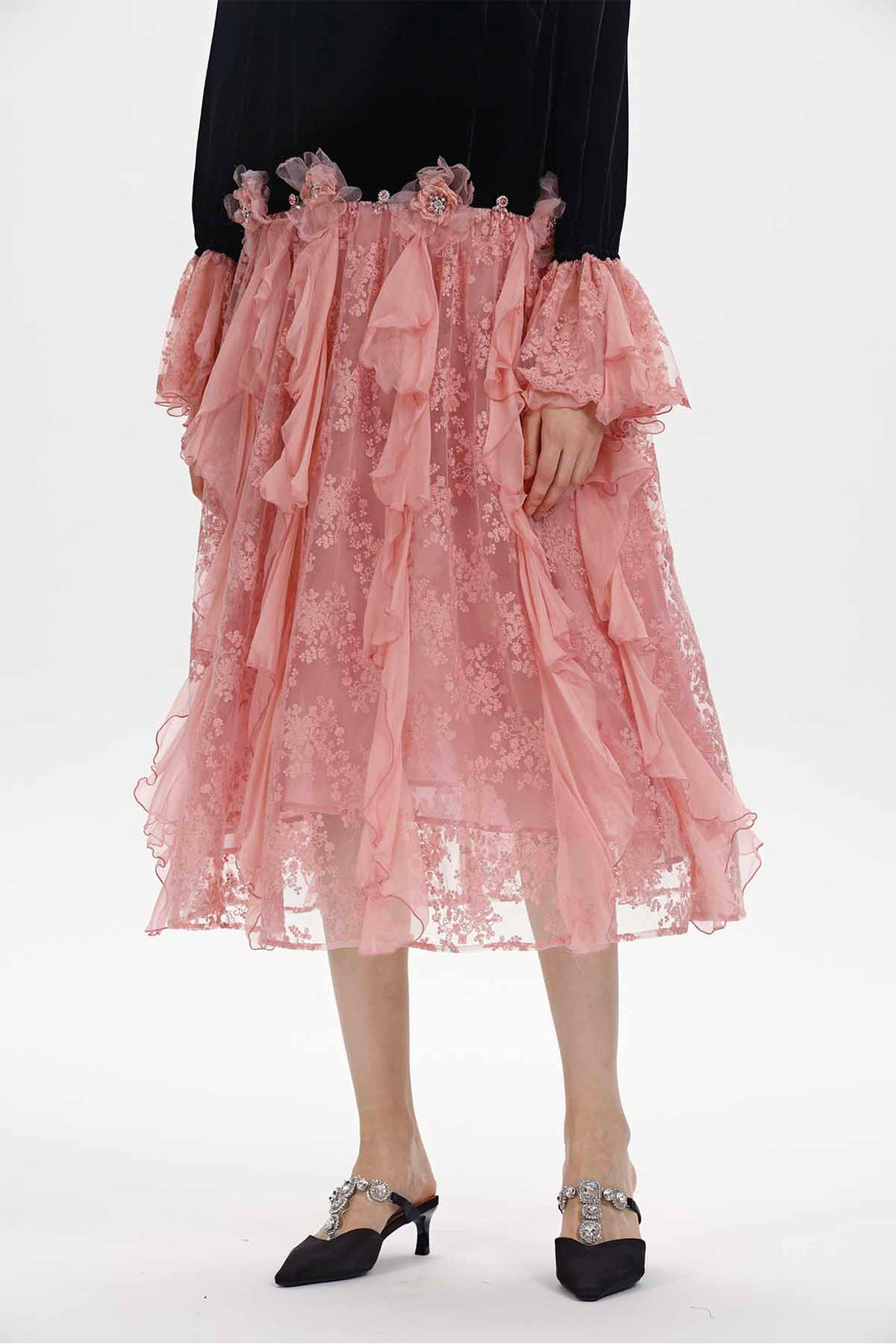 Capucine Ruffled Lace Velvet Dress