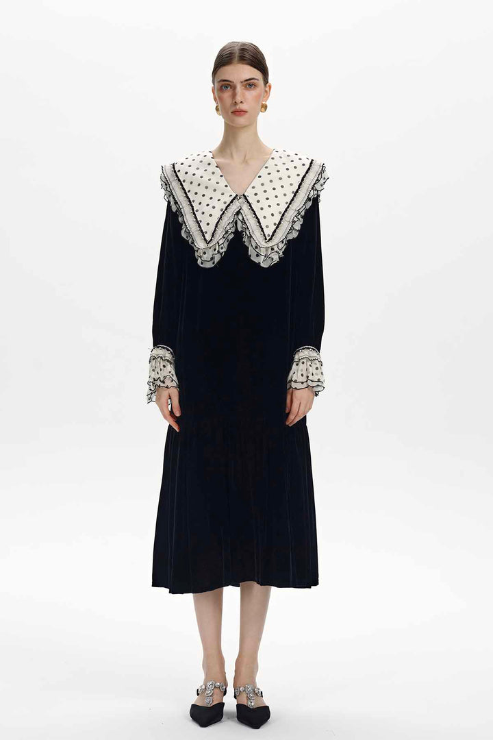 Victoire Ruffled Polka Dot Velvet Dress