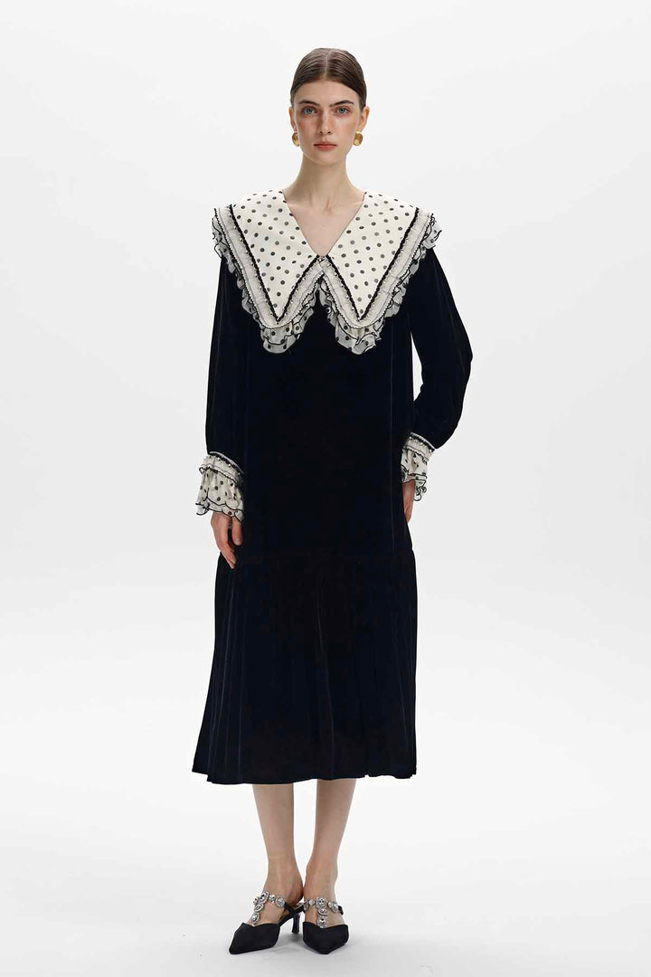 Victoire Ruffled Polka Dot Velvet Dress