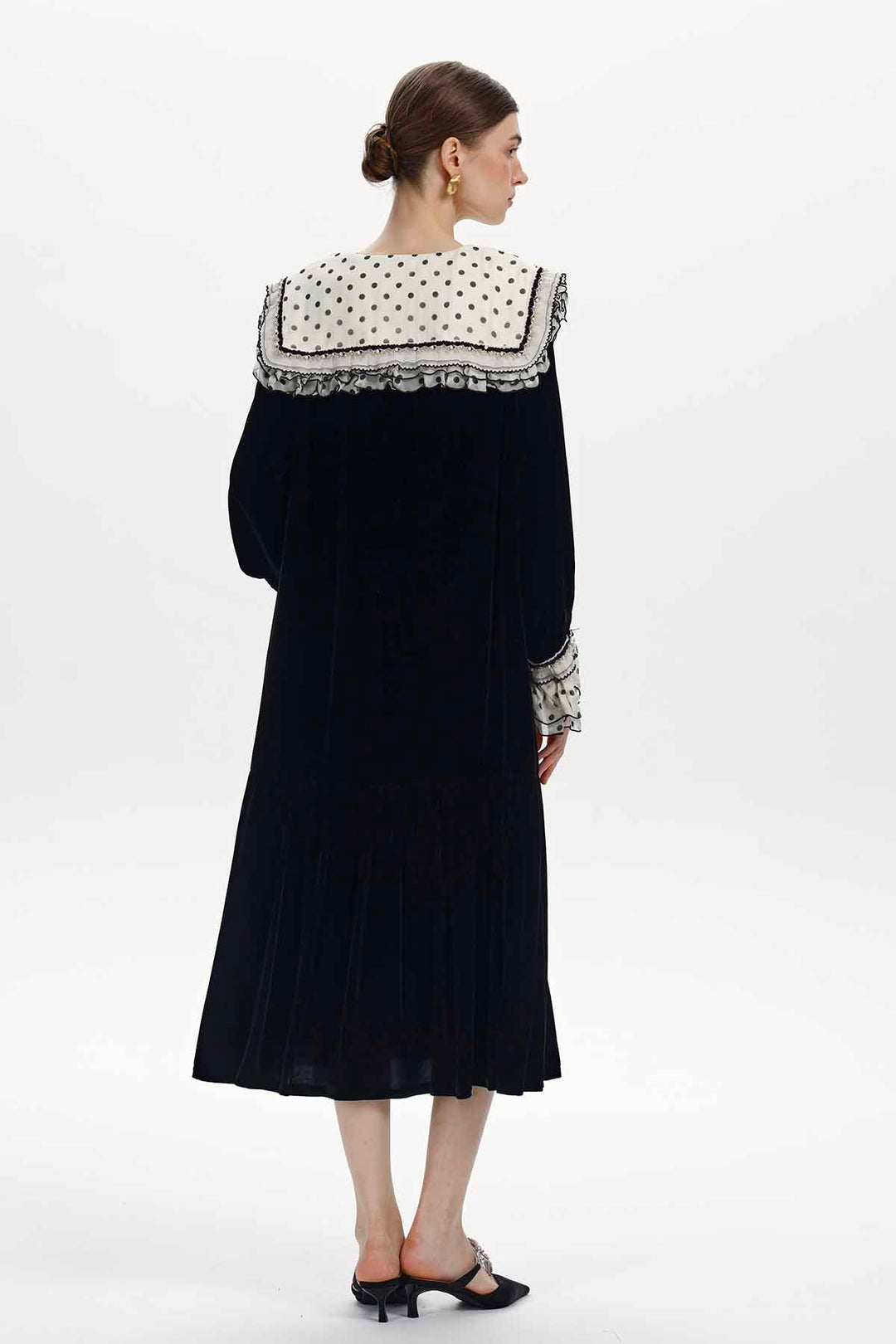 Victoire Ruffled Polka Dot Velvet Dress