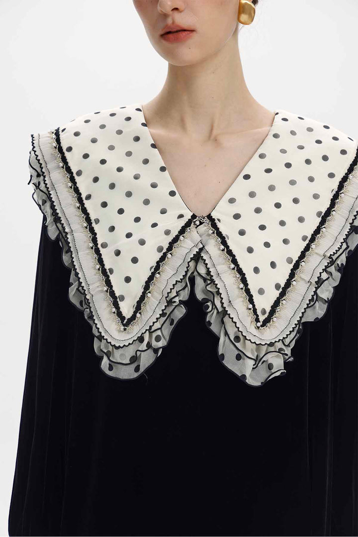 Victoire Ruffled Polka Dot Velvet Dress