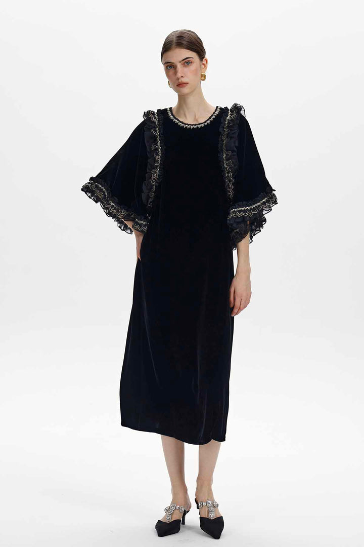 Ninon Embellished Ruffled Velvet Dress