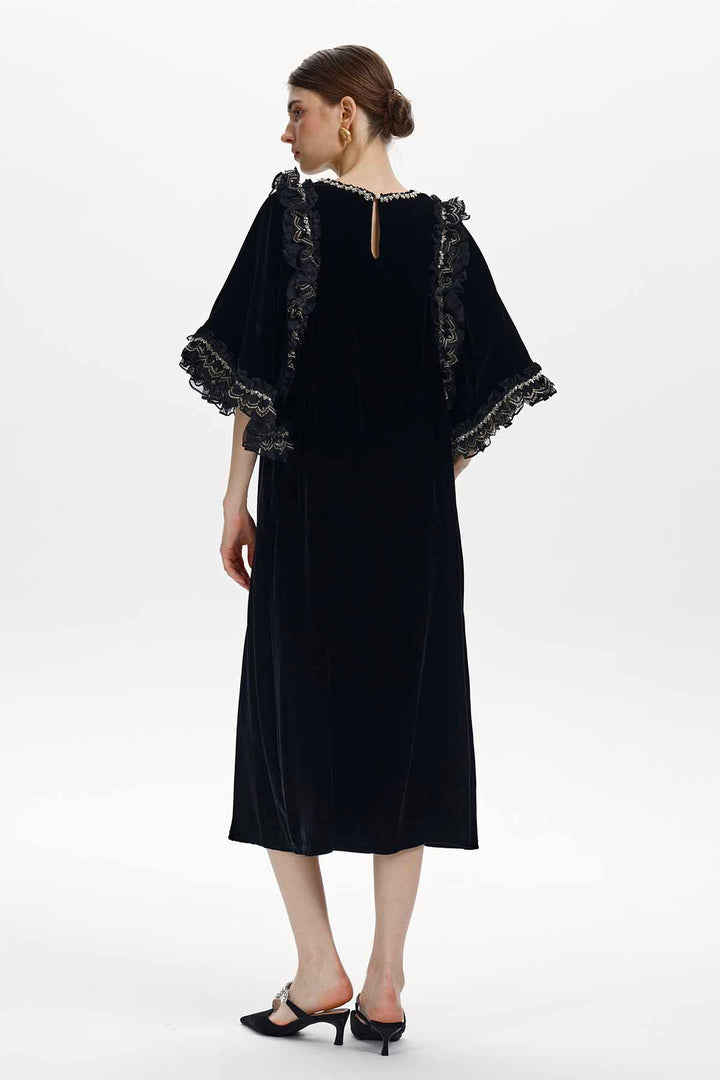 Ninon Embellished Ruffled Velvet Dress