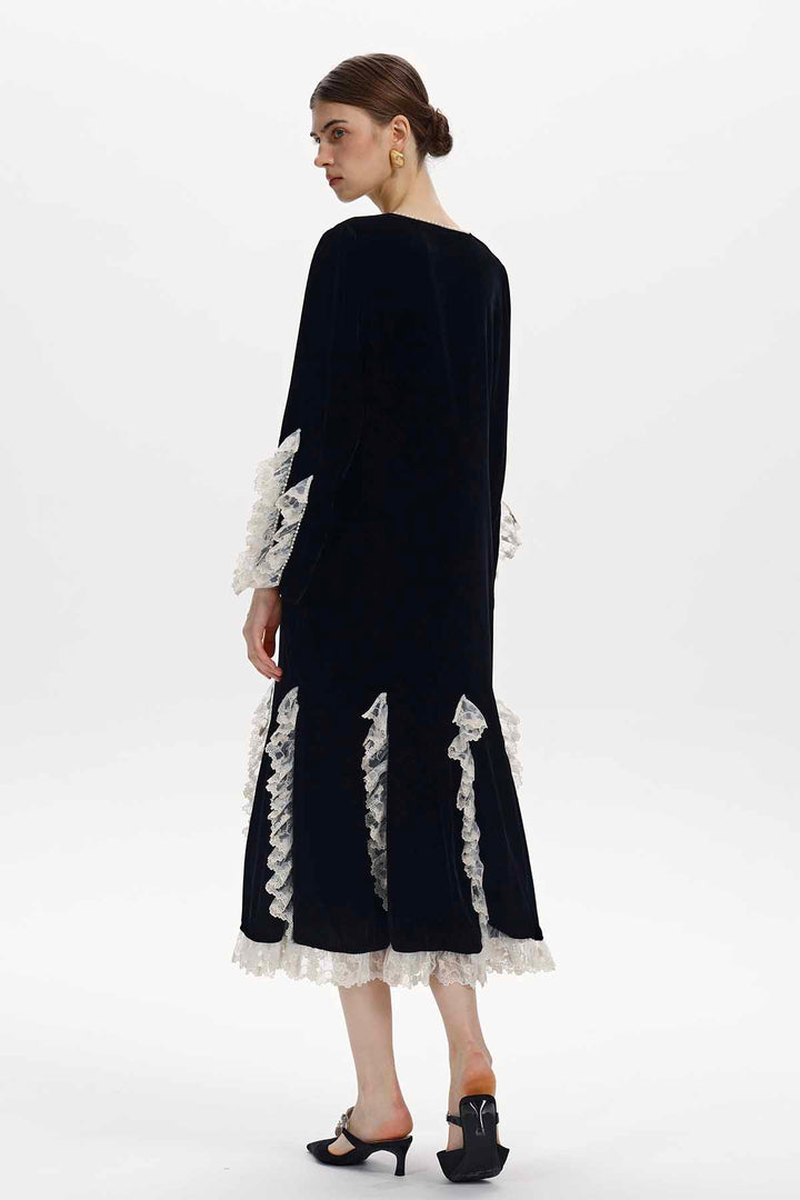Florine Lace-Trimmed Velvet Dress