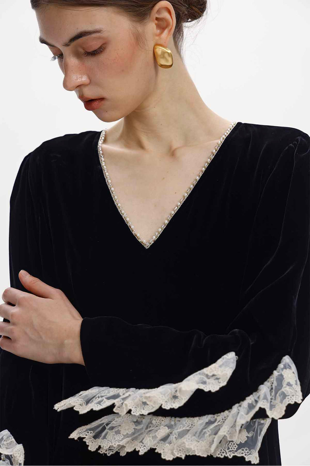 Florine Lace-Trimmed Velvet Dress