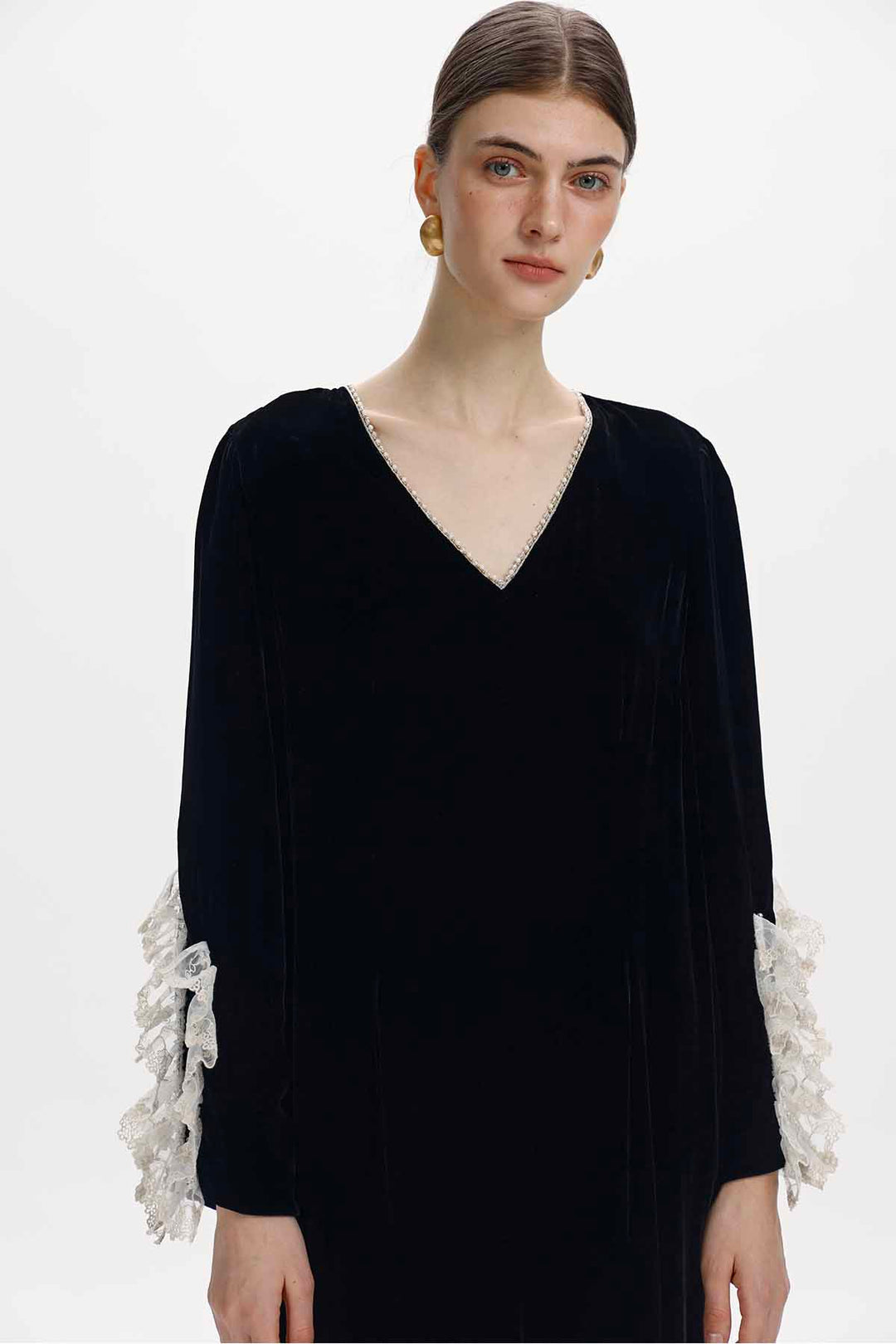 Florine Lace-Trimmed Velvet Dress