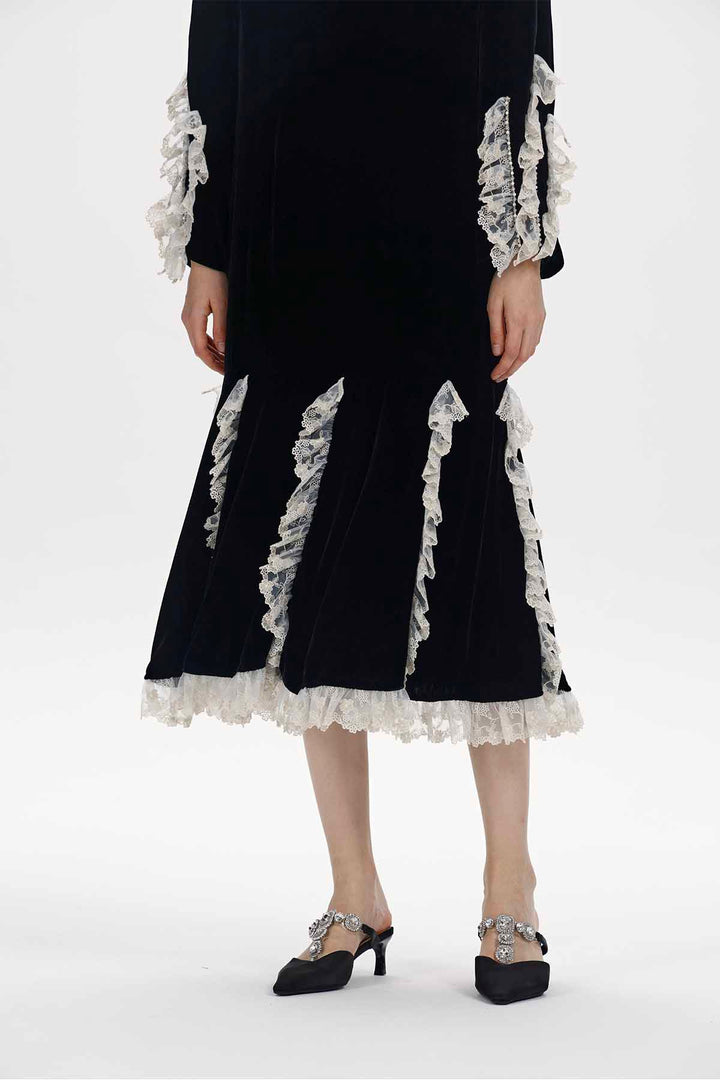 Florine Lace-Trimmed Velvet Dress