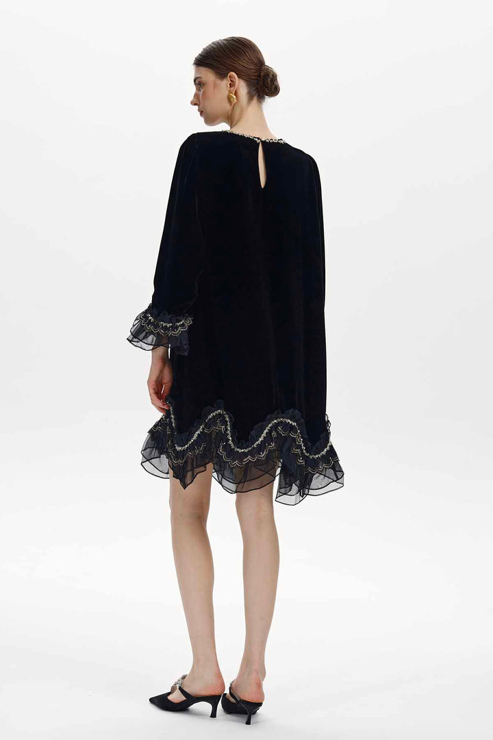 Ninon Scalloped Ruffle Velvet Dress