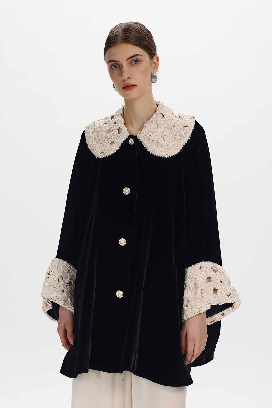 Meliora Vintage Lace-Detail Velvet Coat