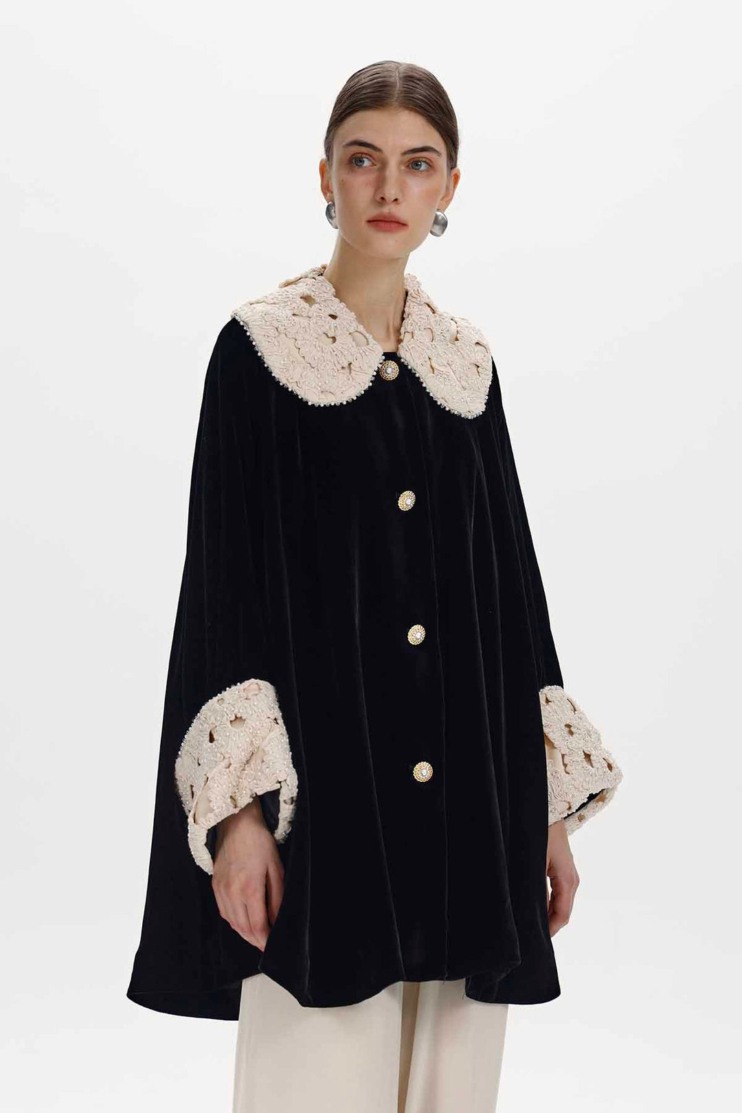 Meliora Vintage Lace-Detail Velvet Coat
