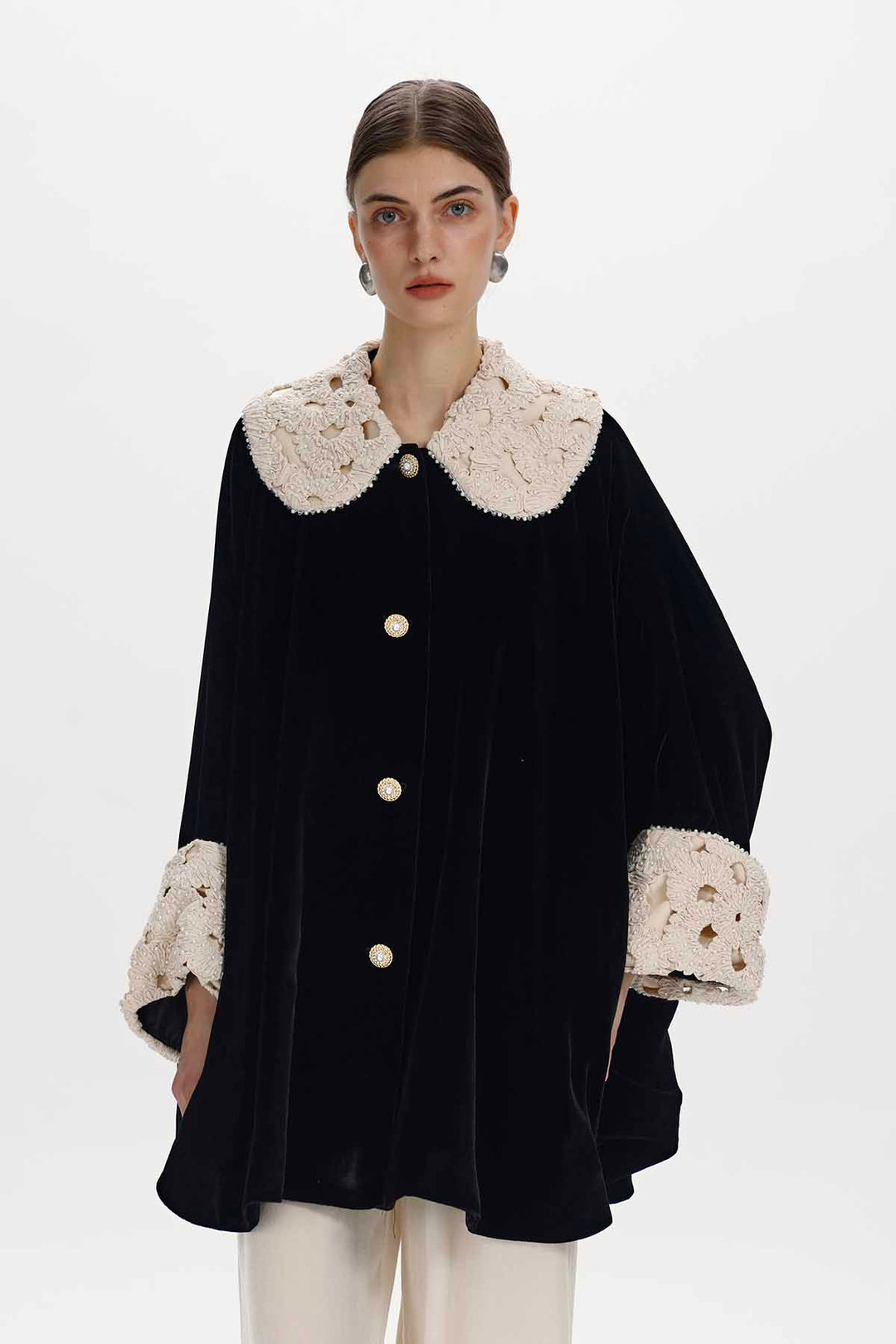 Meliora Vintage Lace-Detail Velvet Coat