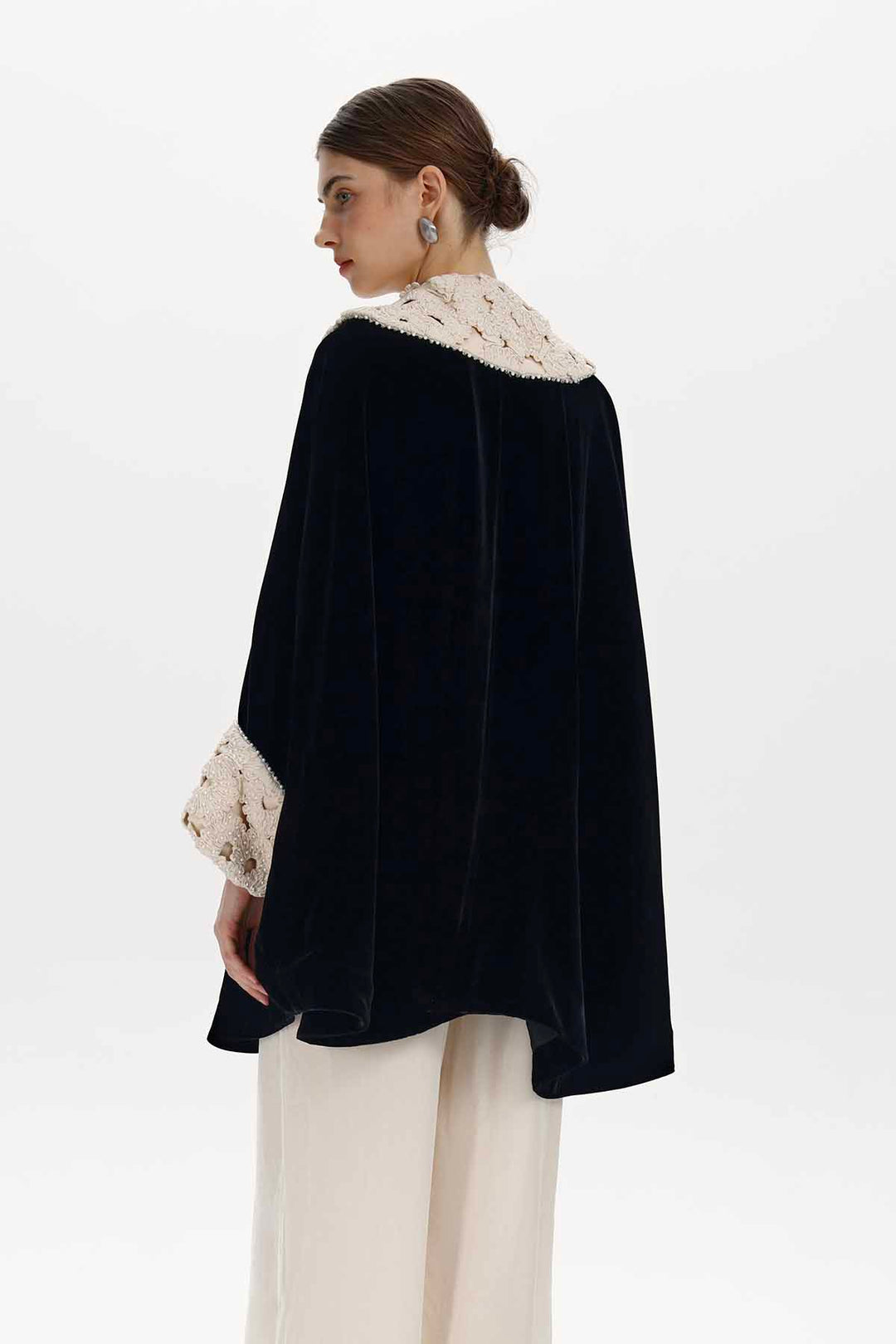 Meliora Vintage Lace-Detail Velvet Coat