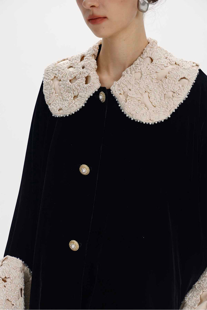 Meliora Vintage Lace-Detail Velvet Coat