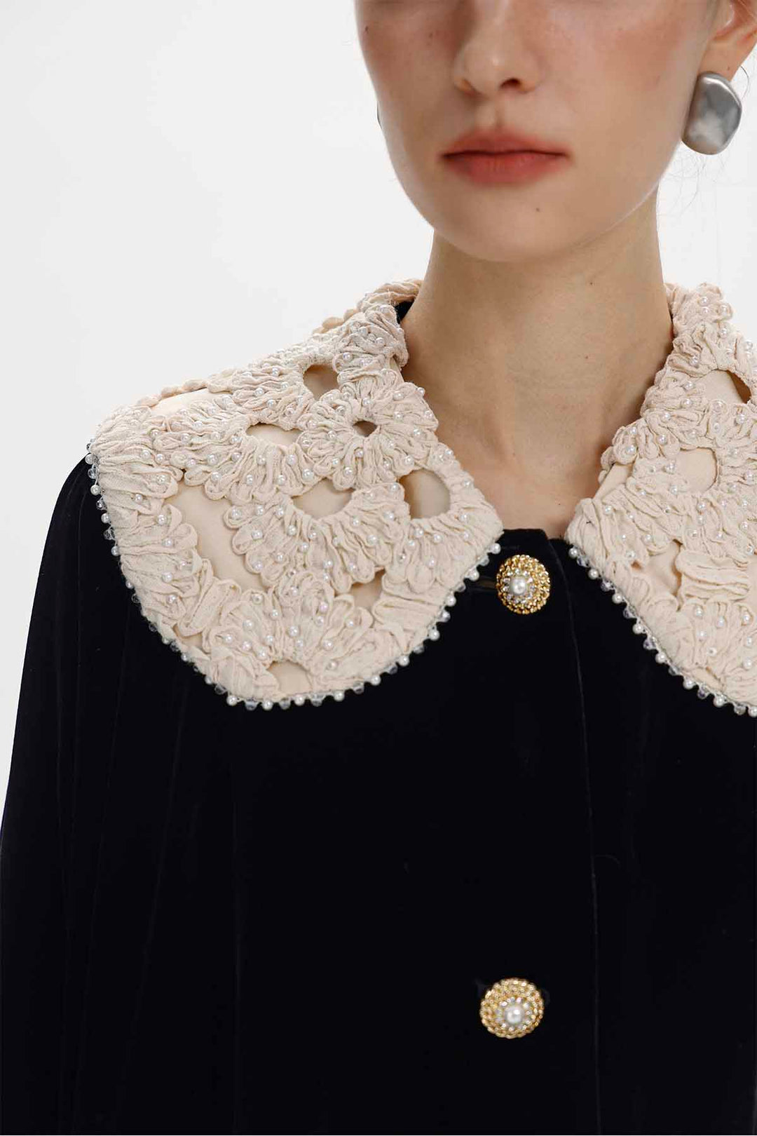 Meliora Vintage Lace-Detail Velvet Coat