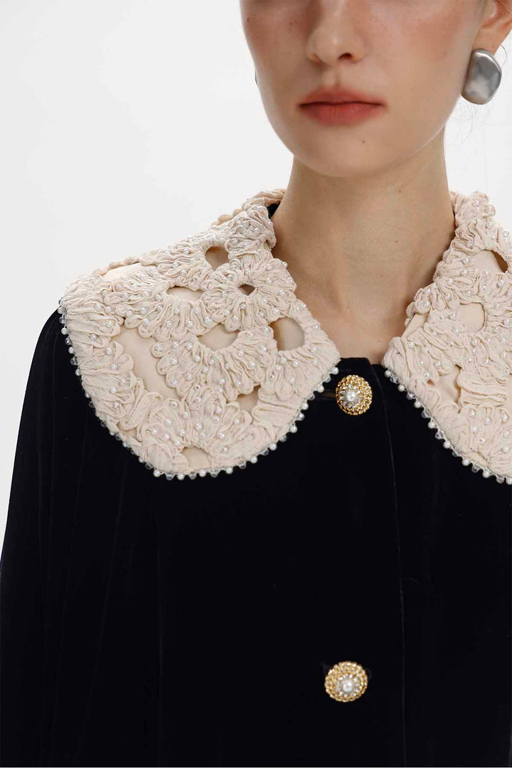 Meliora Vintage Lace-Detail Velvet Coat