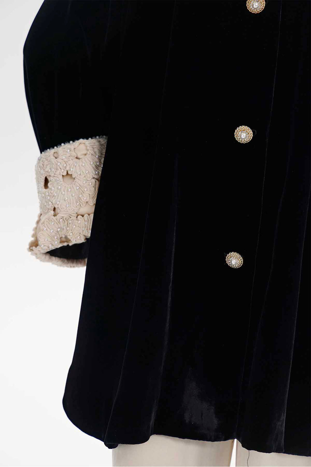 Meliora Vintage Lace-Detail Velvet Coat