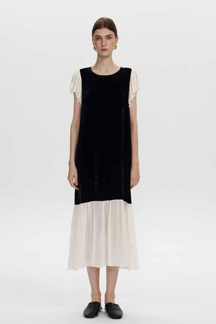 Lavinia Samtkleid mit Kontrastrüschen