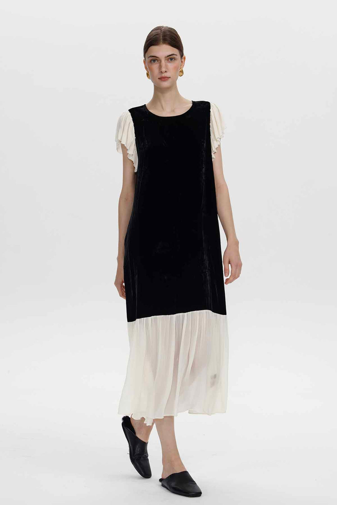 Lavinia Samtkleid mit Kontrastrüschen