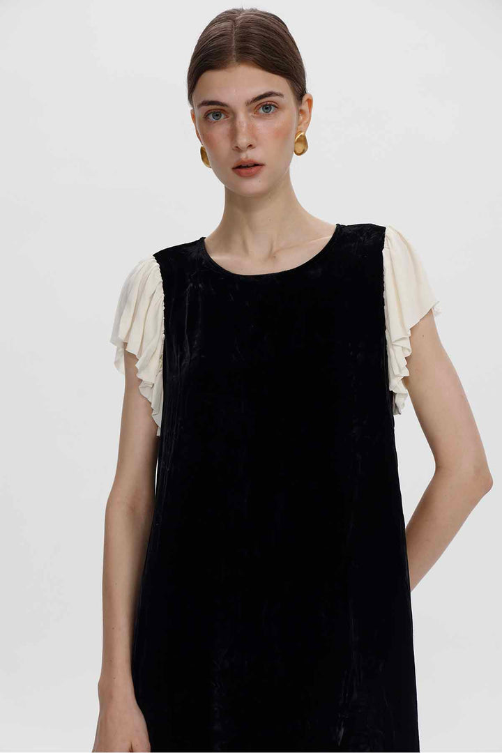 Lavinia Samtkleid mit Kontrastrüschen