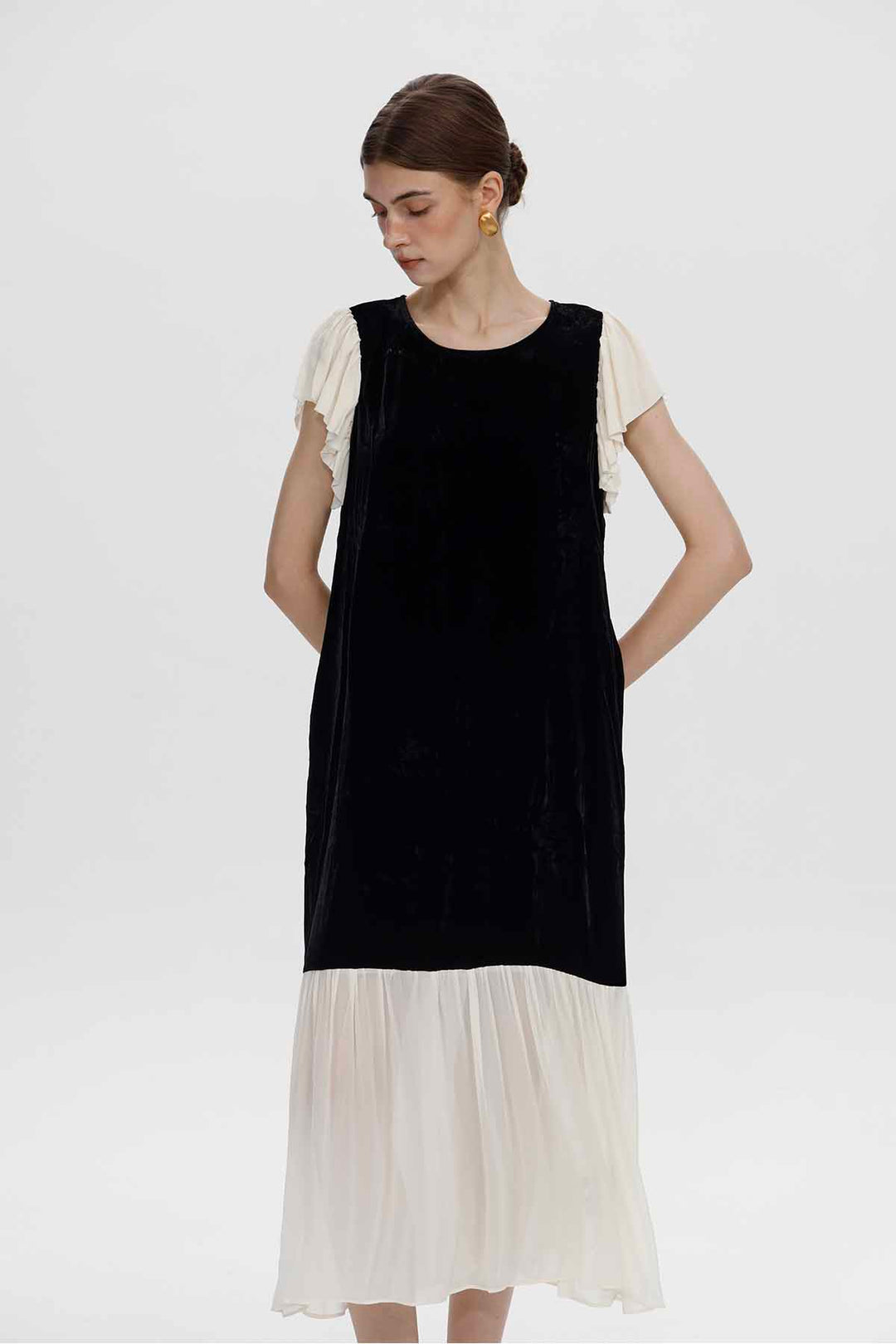 Lavinia Samtkleid mit Kontrastrüschen