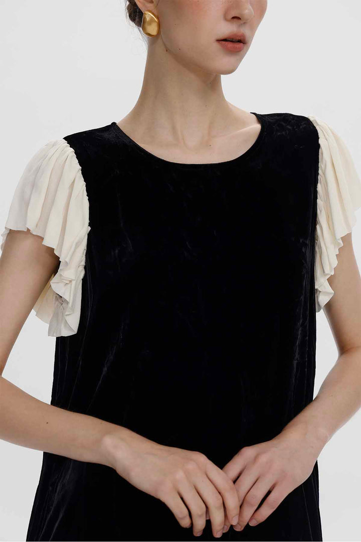 Lavinia Samtkleid mit Kontrastrüschen