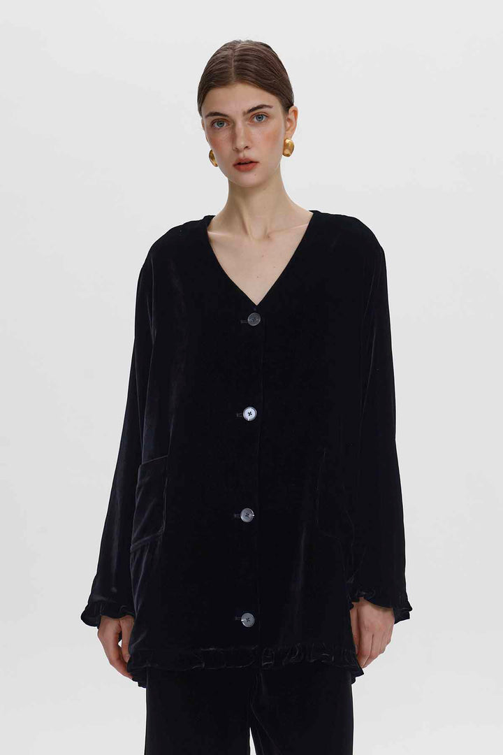 Isabella V-Neck Velvet Button Top