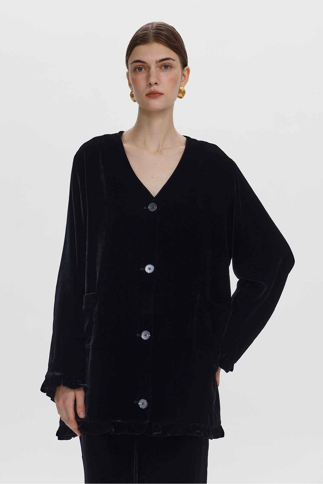 Isabella V-Neck Velvet Button Top