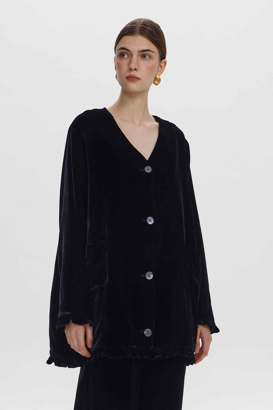Isabella V-Neck Velvet Button Top