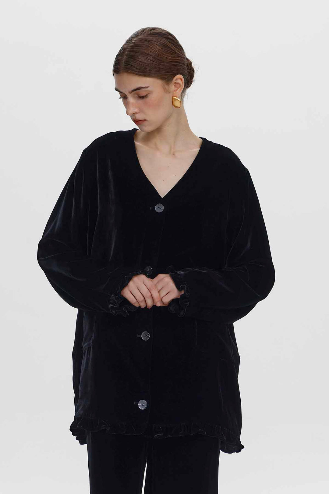 Isabella V-Neck Velvet Button Top