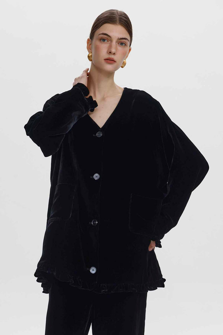 Isabella V-Neck Velvet Button Top