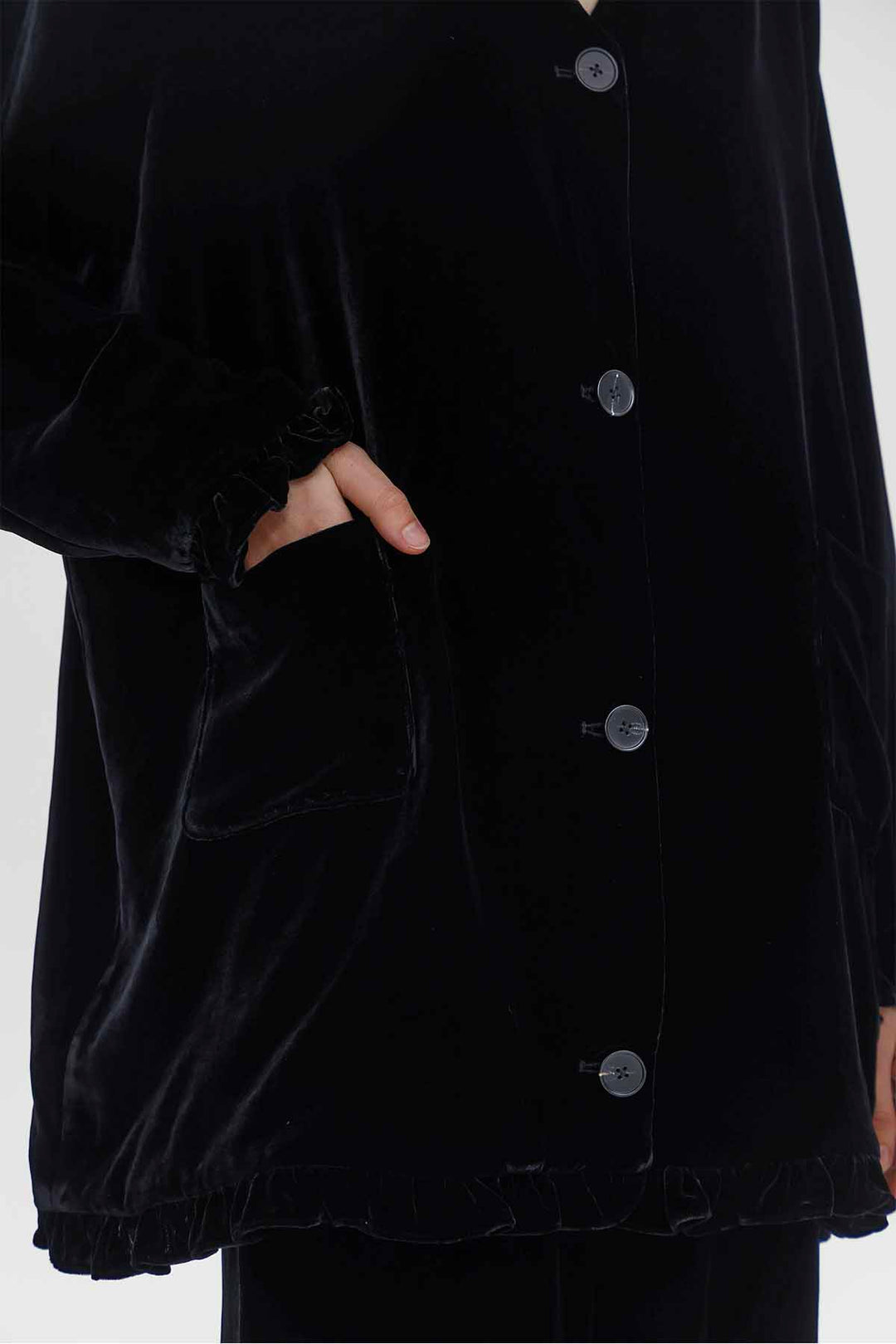 Isabella V-Neck Velvet Button Top