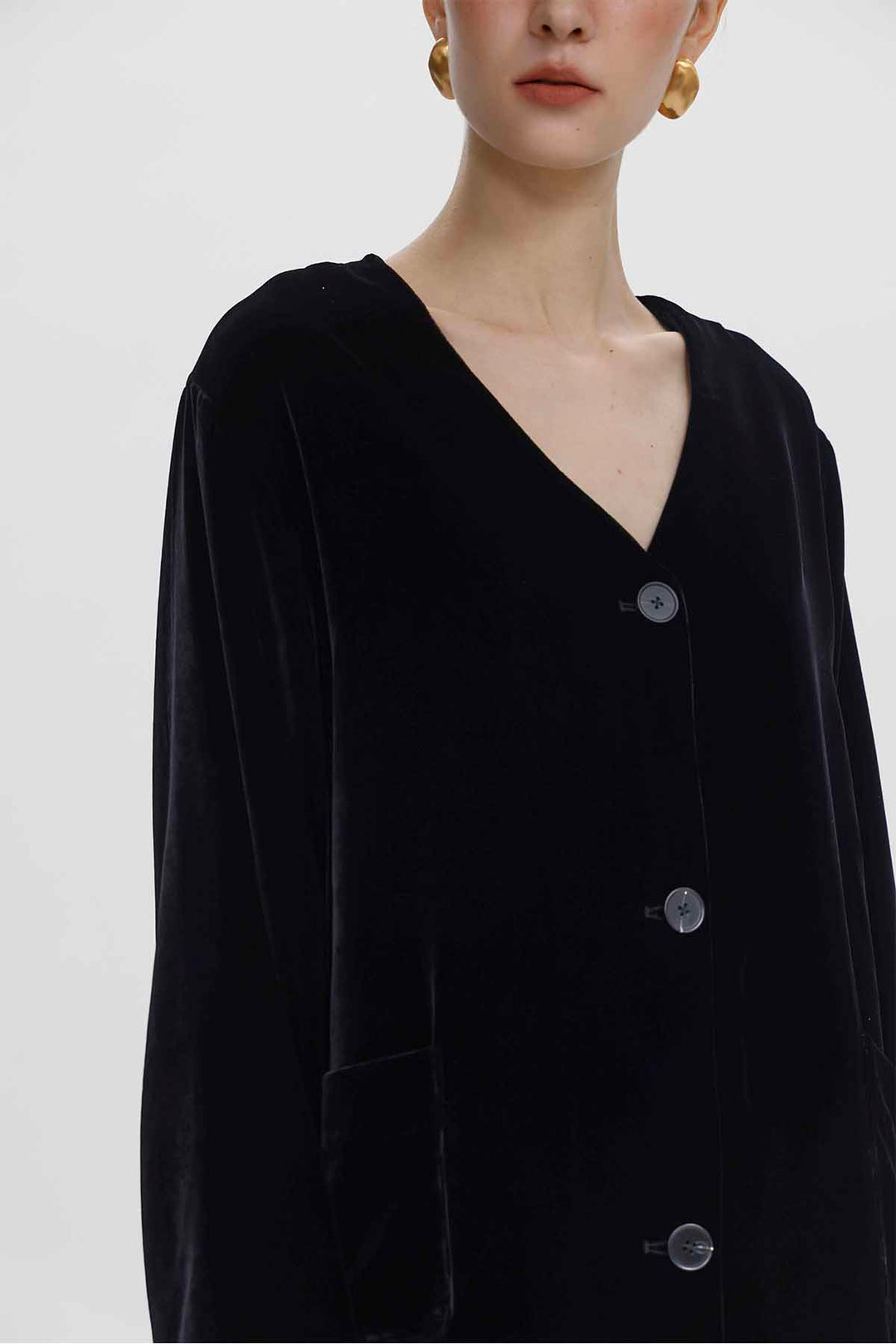 Isabella V-Neck Velvet Button Top