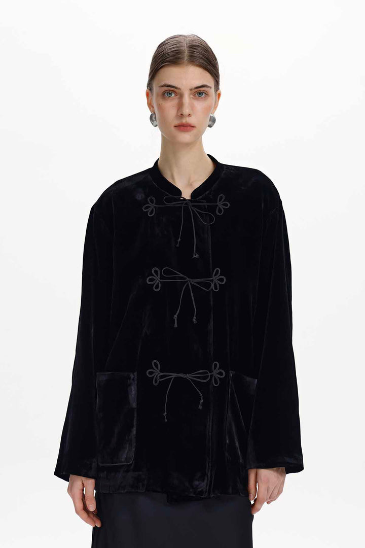 Soleil Knotted-Closure Velvet Jacket