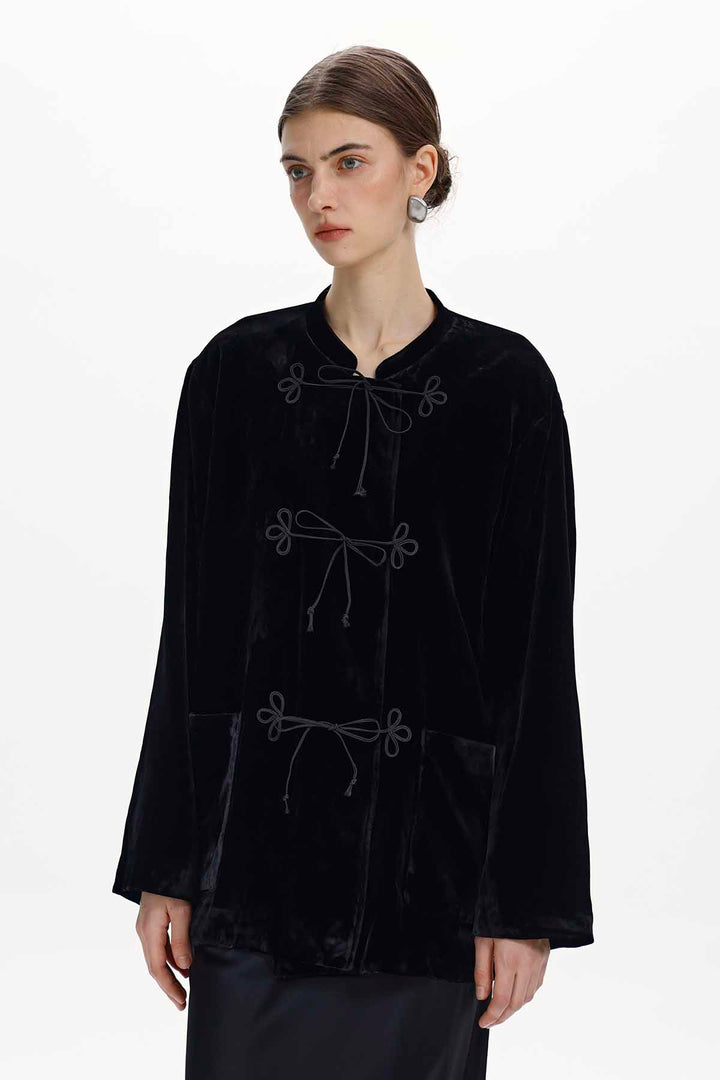 Soleil Knotted-Closure Velvet Jacket