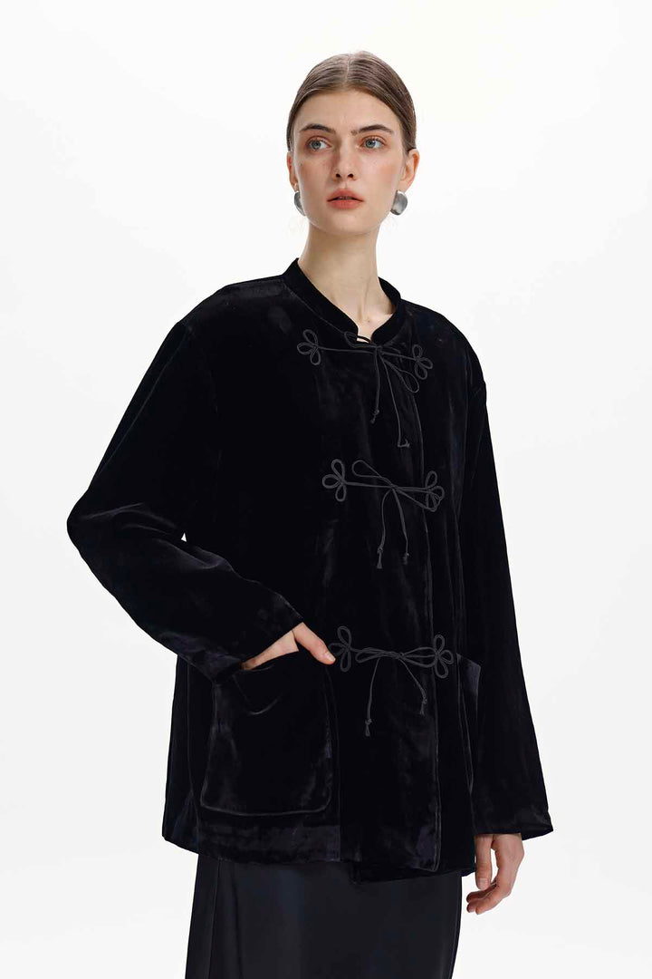 Soleil Knotted-Closure Velvet Jacket