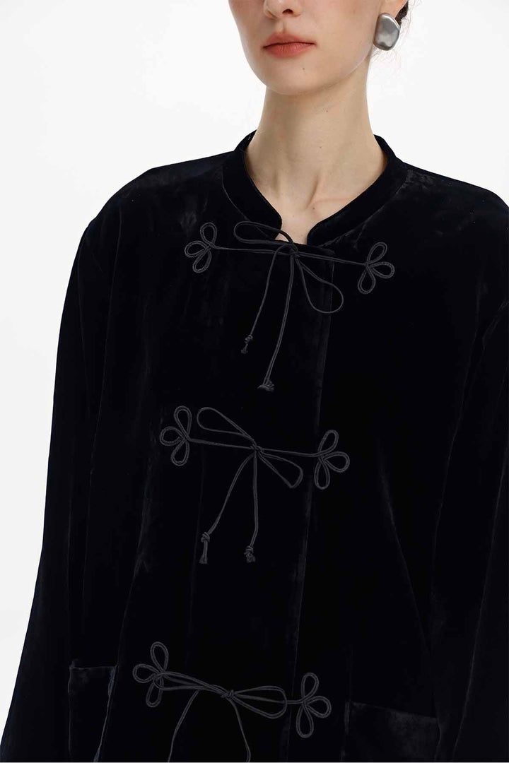 Soleil Knotted-Closure Velvet Jacket