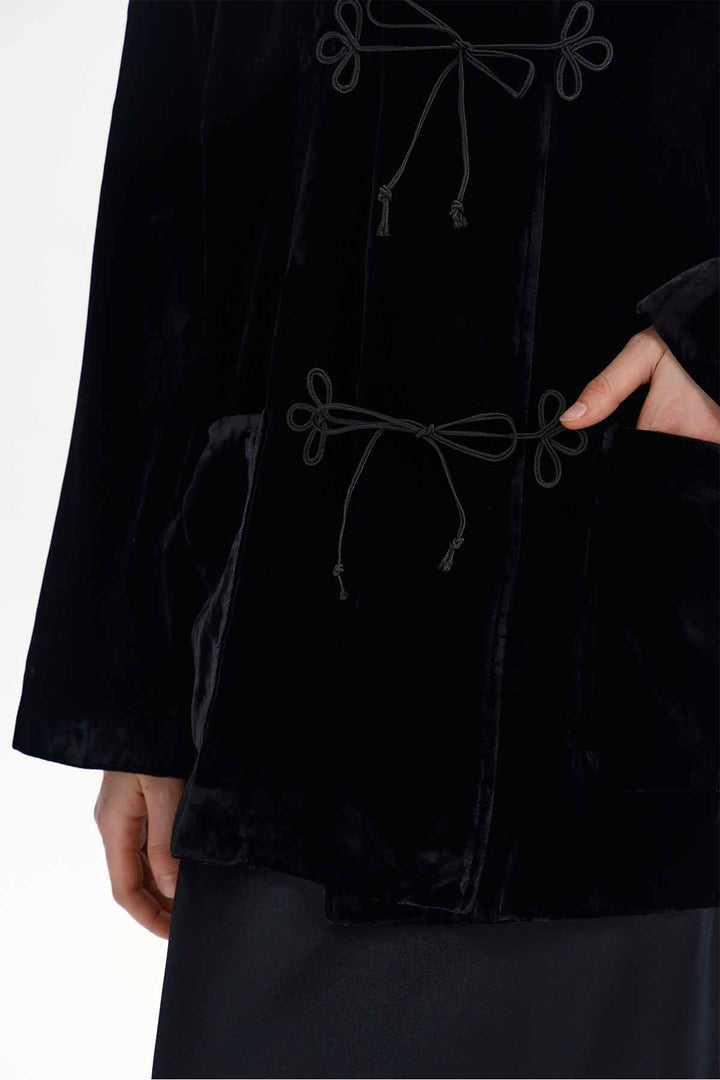 Soleil Knotted-Closure Velvet Jacket
