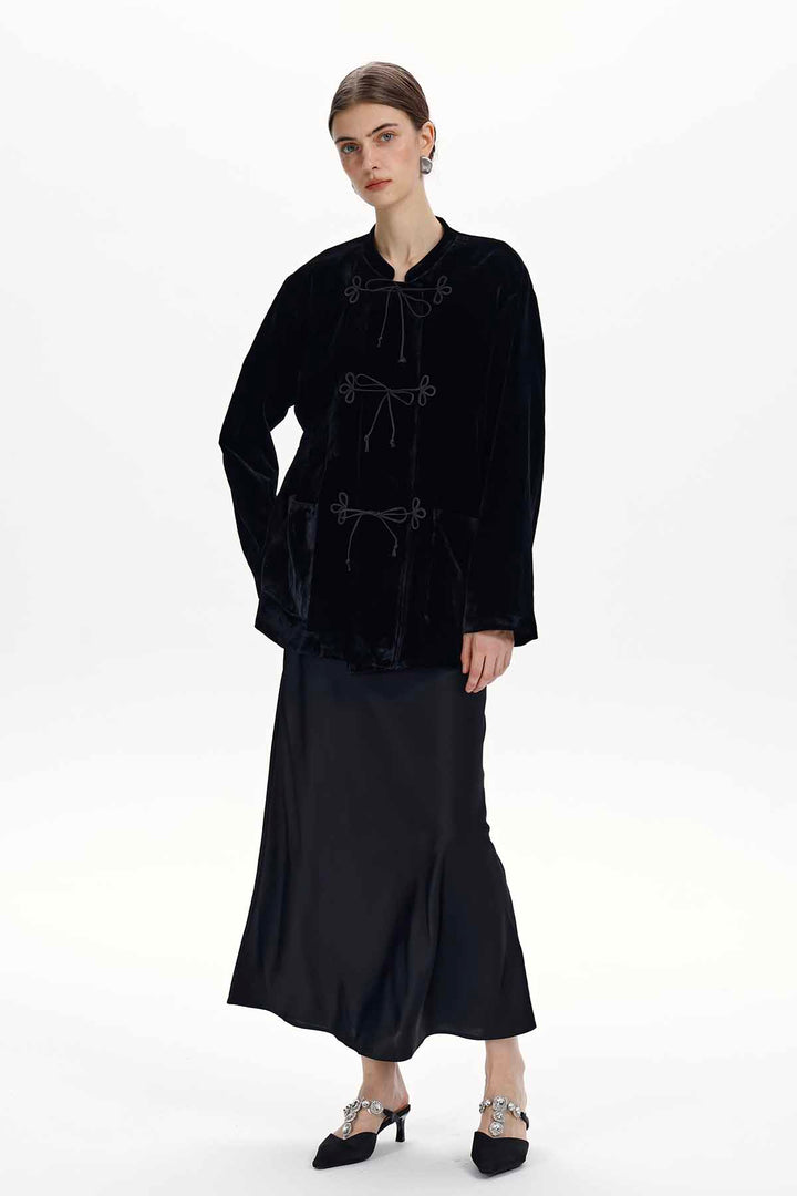 Soleil Knotted-Closure Velvet Jacket