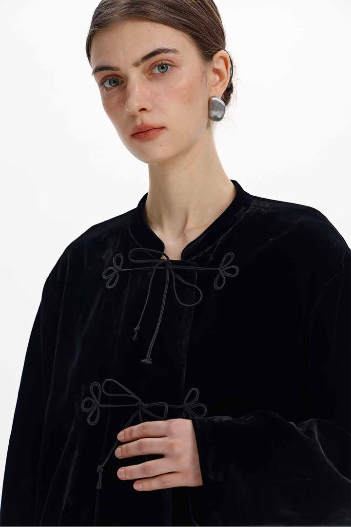 Soleil Knotted-Closure Velvet Jacket